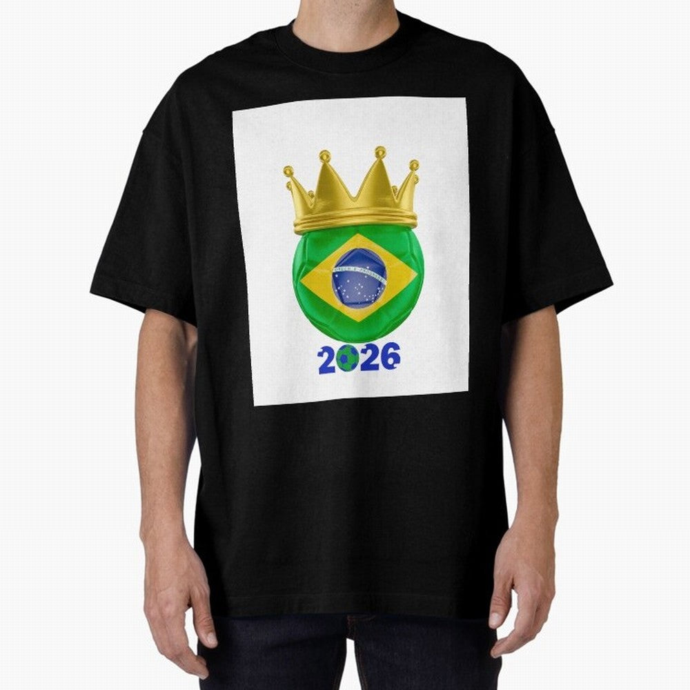 Brazil Football Champion Crown 2026 Oversized T-Shirt Get Ready for FIFA World Cup 2026 USA Canada Mexico Centered on Mbappe and Neymar, England Energy, Fan Favorite Moments, National Team Passion, Big Match Drama and Soccer History; Ideal for