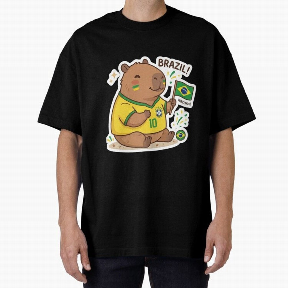 Capivara Torcedora Oversized T-Shirt Embrace the FIFA World Cup 2026 Group Stage Journey through Haaland Highlights, France Pride, Retro Football Energy, Iconic Rivalries, Trophy Chase Drama and Stadium Atmosphere; Perfect for Fans, Collectors,