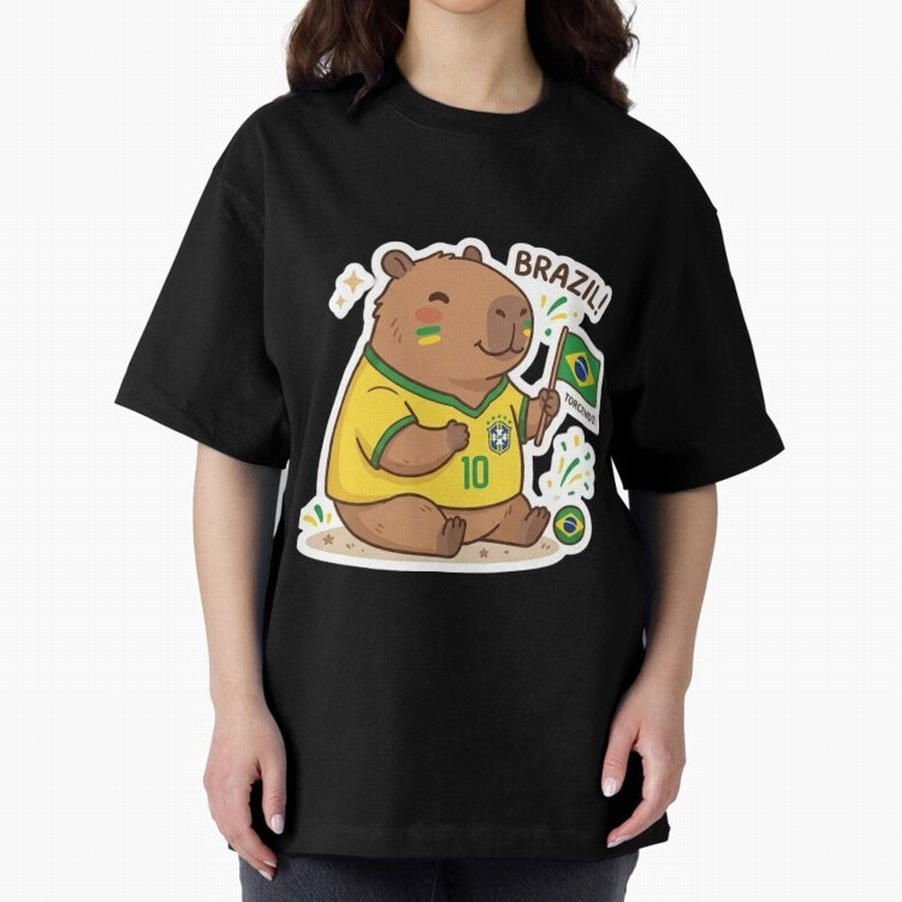 Capivara Torcedora Oversized T-Shirt Embrace the FIFA World Cup 2026 Group Stage Journey through Haaland Highlights, France Pride, Retro Football Energy, Iconic Rivalries, Trophy Chase Drama and Stadium Atmosphere; Perfect for Fans, Collectors,
