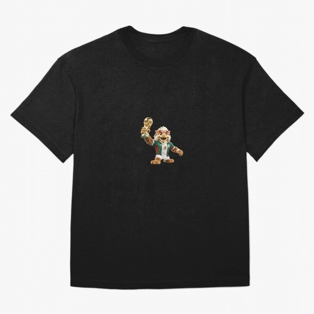 Mexico Soccer Mascot Champion - Mexican Football Victory Trophy 2026 Oversized T-Shirt Bring a Vintage Feel to the FIFA World Cup 2026 Journey through Messi Highlights, Netherlands Pride, Sports Nostalgia, International Competition, Famous Players