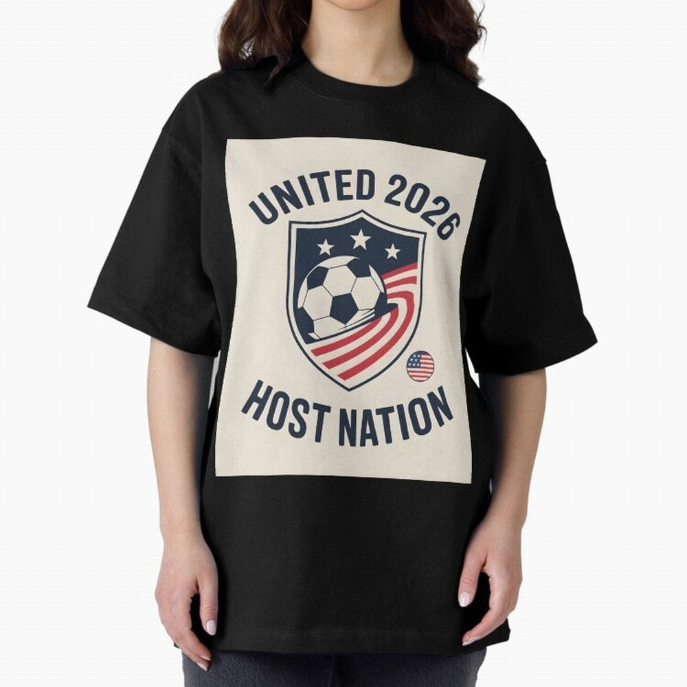 United 2026 USA World Cup Host Nation Soccer Crest T-Shirt Oversized T-Shirt Carry the Colors and Pride of FIFA World Cup 2026 Group Stage for Fans of CR7 and Messi and Germany, Bringing Worldwide Fan Energy, Dramatic Goals, Stadium Lights and
