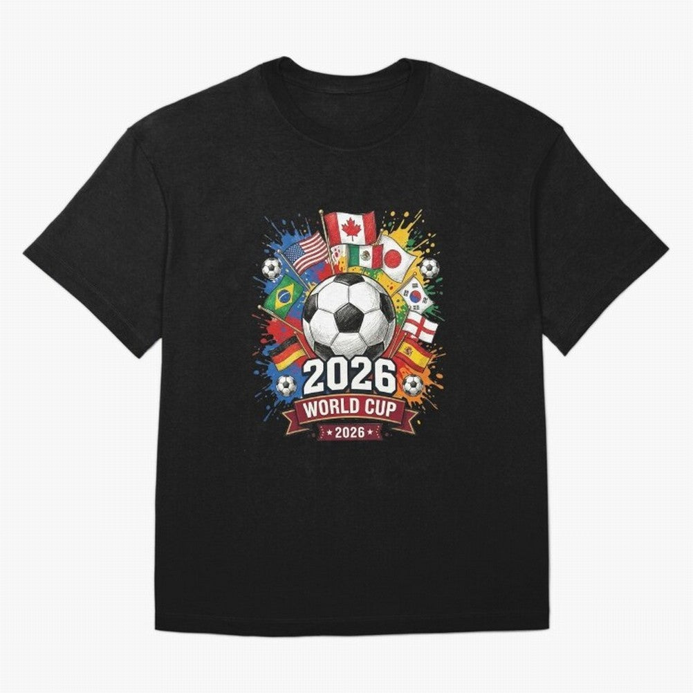 2026 World Cup Soccer Flags Graphic Oversized T-Shirt Represent FIFA World Cup 2026 USA Canada Mexico Spirit, with Portugal, Messi, Football Passion, Legendary Performances, Festival Vibes and Supporter Community; Perfect for Fans, Collectors,