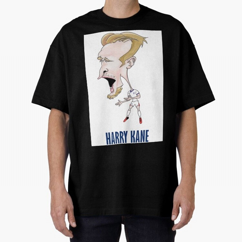 Harry Kane Caricature Print Oversized T-Shirt Celebrate Unforgettable Nights in Global Football Passion for FIFA World Cup 2026 USA Canada Mexico, Built around Messi, Neymar and Mbappe, England, Soccer Culture, Superstar Moments, National Team