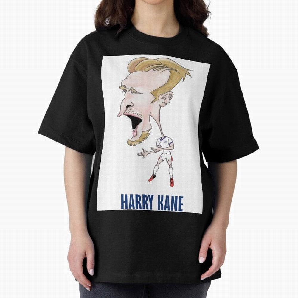 Harry Kane Caricature Print Oversized T-Shirt Celebrate Unforgettable Nights in Global Football Passion for FIFA World Cup 2026 USA Canada Mexico, Built around Messi, Neymar and Mbappe, England, Soccer Culture, Superstar Moments, National Team