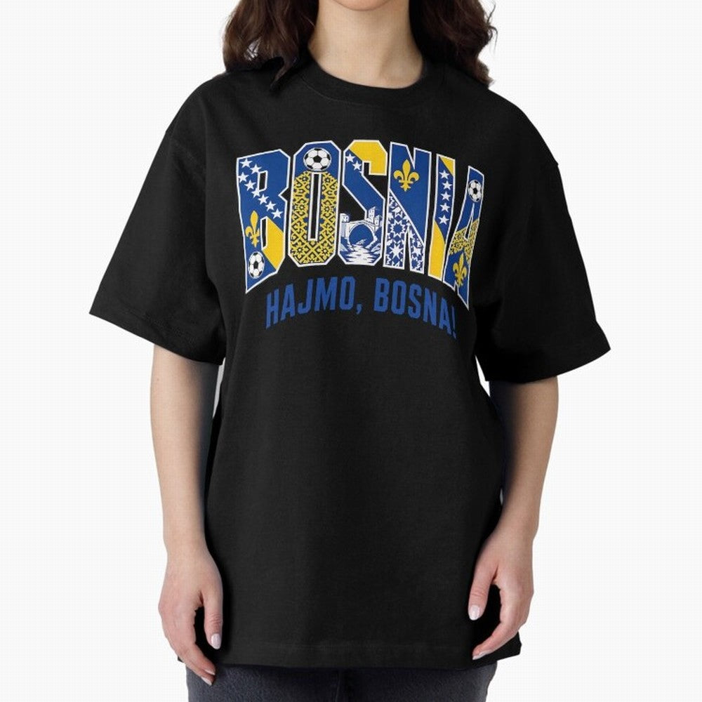 Bosnia Hajmo Bosna Football Soccer Fan Bosnian Supporter Flag Oversized T-Shirt Show Love for Legendary Goals in FIFA World Cup 2026 Spirit, Driven by France, CR7 and Messi, Fan Favorite Moments, National Team Passion, Big Match Drama and Soccer