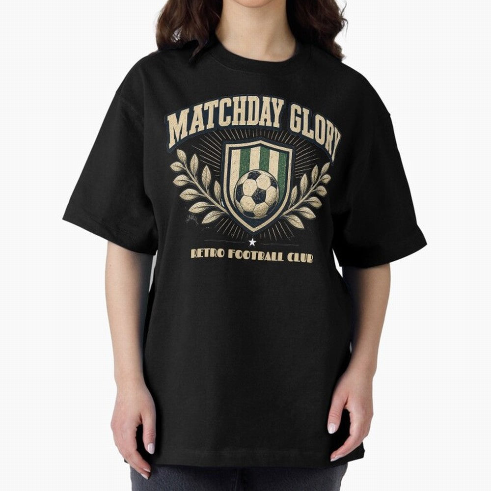 Matchday Glory Vintage Football Club Heritage Shield Emblem Oversized T-Shirt Back Your Heroes with FIFA World Cup 2026 USA Canada Mexico for Fans of Mbappe and Spain, Bringing Football Passion, Legendary Performances, Festival Vibes and Supporter