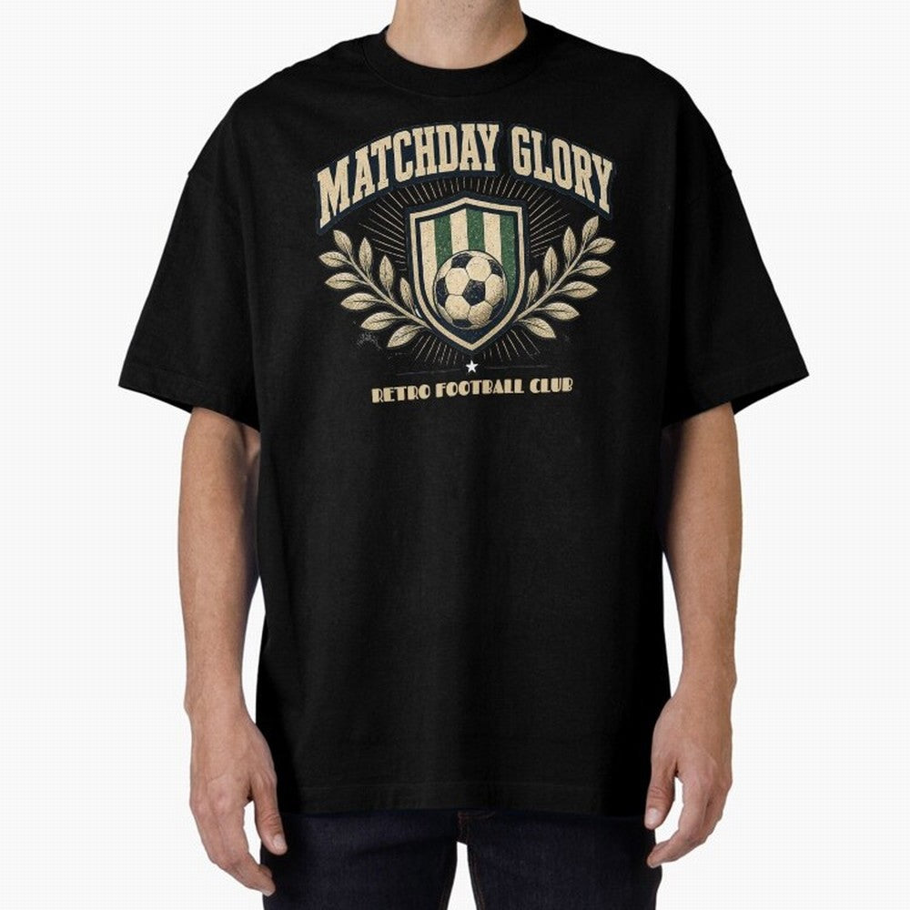 Matchday Glory Vintage Football Club Heritage Shield Emblem Oversized T-Shirt Back Your Heroes with FIFA World Cup 2026 USA Canada Mexico for Fans of Mbappe and Spain, Bringing Football Passion, Legendary Performances, Festival Vibes and Supporter