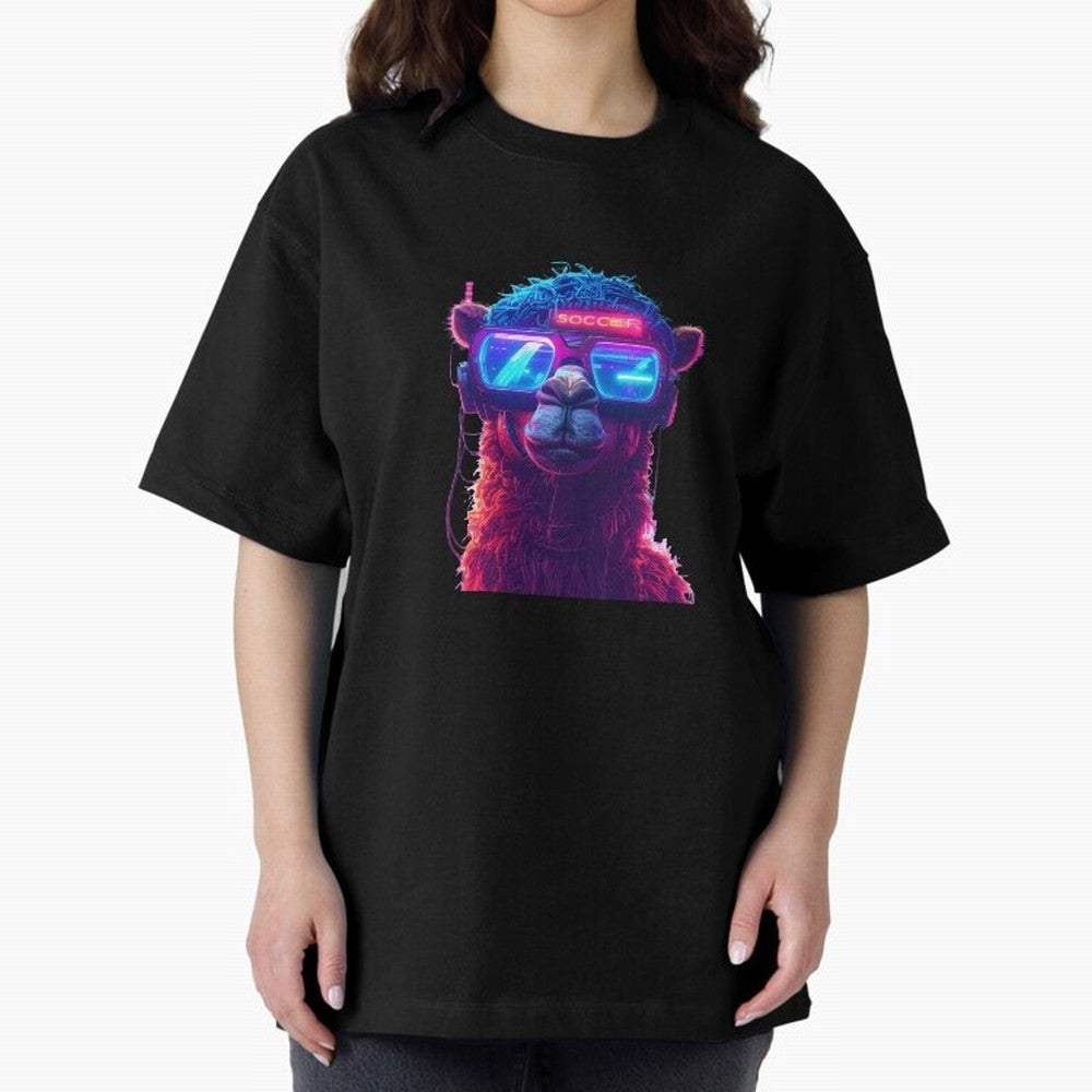 Cyberpunk Llama with Neon Soccer Vibes Oversized T-Shirt Upgrade Global Football Passion for FIFA World Cup 2026 USA Canada Mexico, Highlighting Cristiano Ronaldo, Haaland and CR7, England, France and Netherlands, Supporter Pride, Iconic