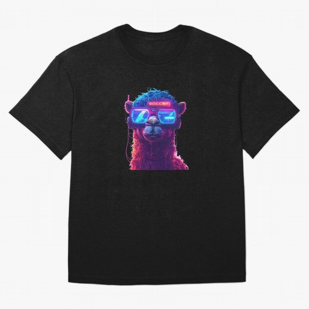 Cyberpunk Llama with Neon Soccer Vibes Oversized T-Shirt Upgrade Global Football Passion for FIFA World Cup 2026 USA Canada Mexico, Highlighting Cristiano Ronaldo, Haaland and CR7, England, France and Netherlands, Supporter Pride, Iconic