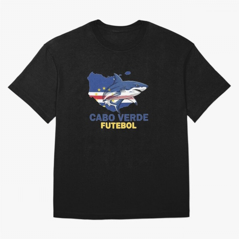 Cabo Verde Soccer Blue Shark Design Oversized T-Shirt Relive Global Football Passion for FIFA World Cup 2026 Group Stage, Filled with Cristiano Ronaldo, Haaland and CR7, Spain, Worldwide Fan Energy, Dramatic Goals, Stadium Lights and Championship
