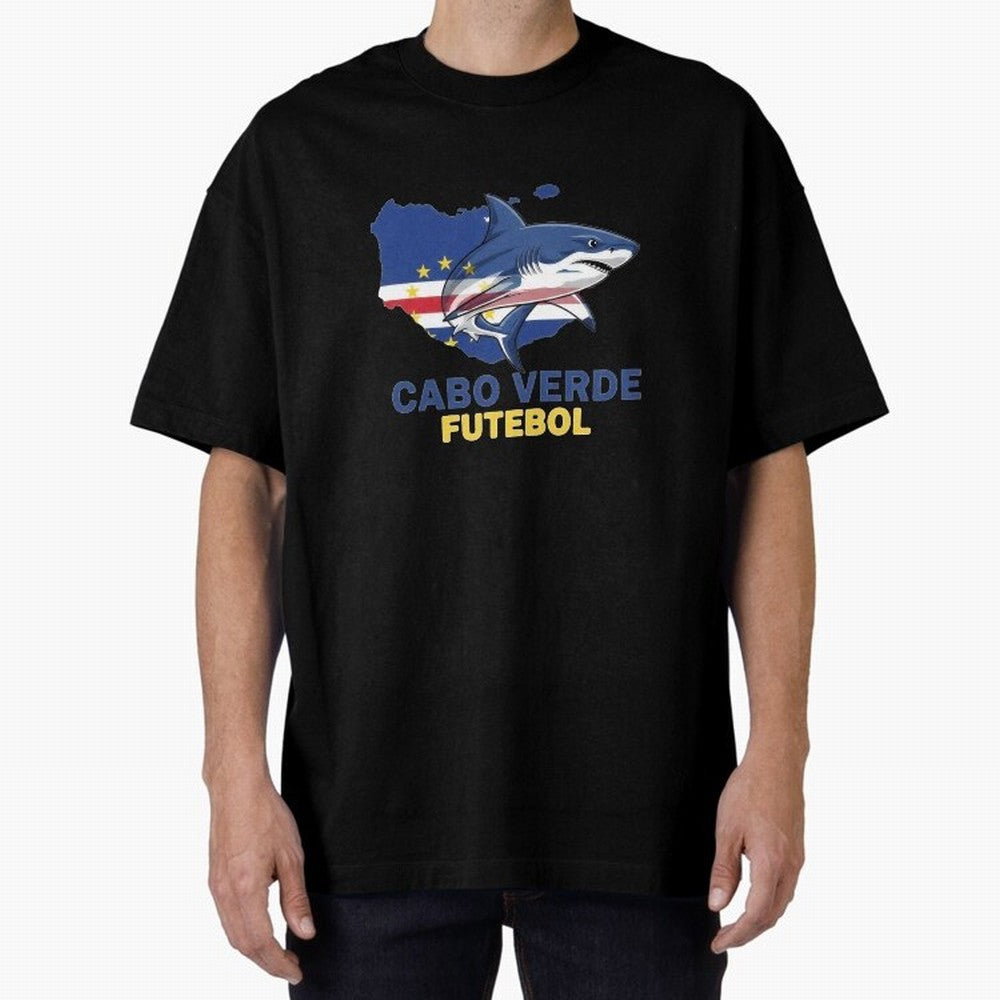 Cabo Verde Soccer Blue Shark Design Oversized T-Shirt Relive Global Football Passion for FIFA World Cup 2026 Group Stage, Filled with Cristiano Ronaldo, Haaland and CR7, Spain, Worldwide Fan Energy, Dramatic Goals, Stadium Lights and Championship