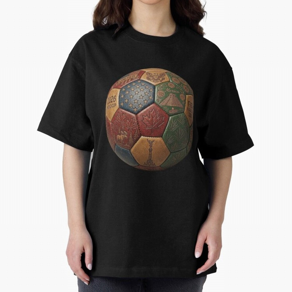 Artistic Ball for the 2026 World Cup ¨C USA, Mexico & Canada Football Design Oversized T-Shirt Elevate Match Day Hype around FIFA World Cup 2026 Group Stage, Messi, Neymar and Mbappe, Argentina and Brazil, Tournament Hype, Historic Matchups, Family