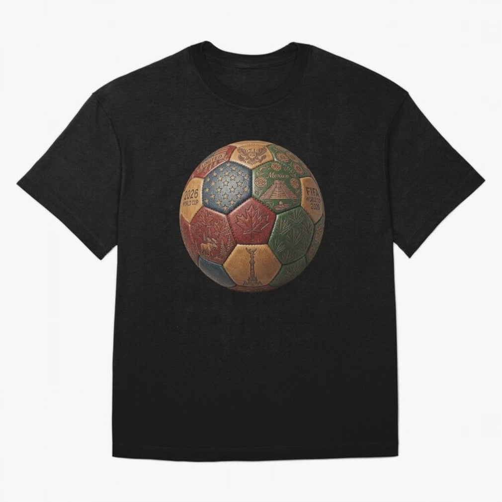 Artistic Ball for the 2026 World Cup ¨C USA, Mexico & Canada Football Design Oversized T-Shirt Elevate Match Day Hype around FIFA World Cup 2026 Group Stage, Messi, Neymar and Mbappe, Argentina and Brazil, Tournament Hype, Historic Matchups, Family