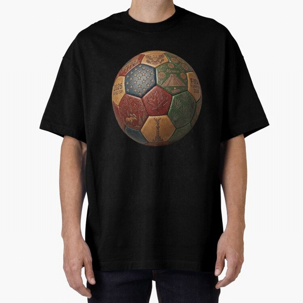 Artistic Ball for the 2026 World Cup ¨C USA, Mexico & Canada Football Design Oversized T-Shirt Elevate Match Day Hype around FIFA World Cup 2026 Group Stage, Messi, Neymar and Mbappe, Argentina and Brazil, Tournament Hype, Historic Matchups, Family