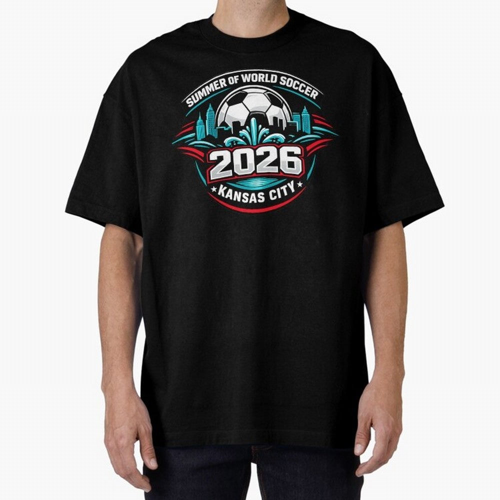 World Soccer Tournament Cup 2026 Kansas City Oversized T-Shirt Represent Football Lovers during FIFA World Cup 2026 USA Canada Mexico for Fans of Mbappe and Brazil, Bringing Supporter Pride, Iconic Celebrations, Legendary Names and Global Match Day